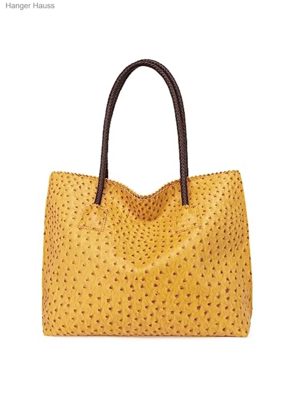 Large Ostrich Vegan Leather Tote Bag with Zipper Top Shoulder Purse for Women